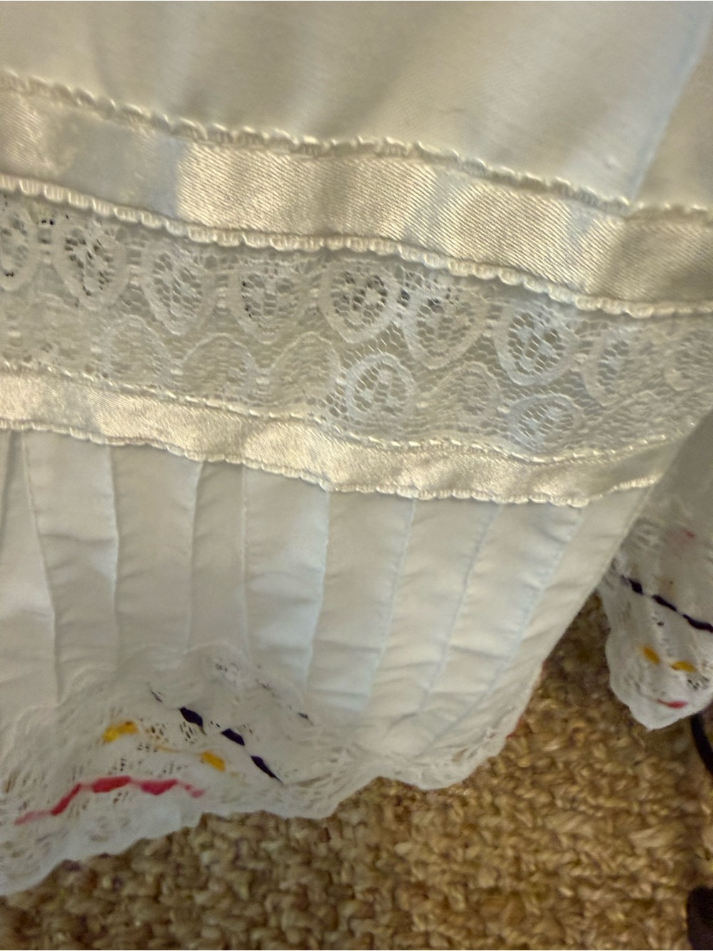 Vintage 70s Handmade Mexican Folk Peasant Off The Shoulder Dress w Lace M L - Picture 10 of 16